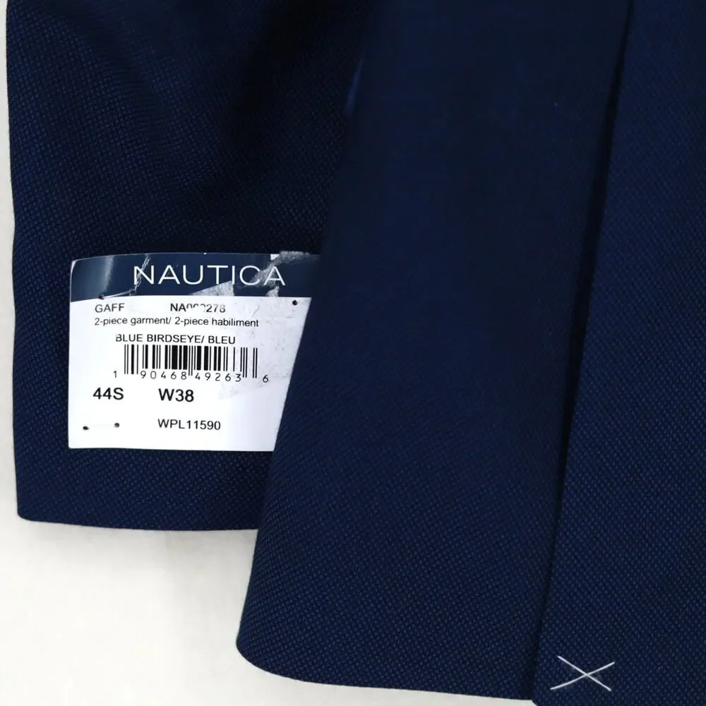 Nautica Men's Blue Birdseye Modern-Fit Bi-Stretch Formal Suit Blazer Size 44S